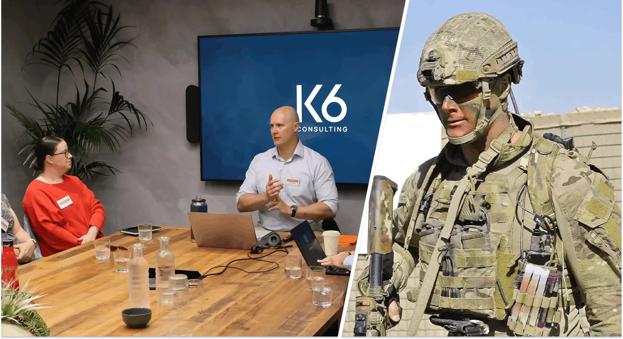 James Jensen taking class around office desk